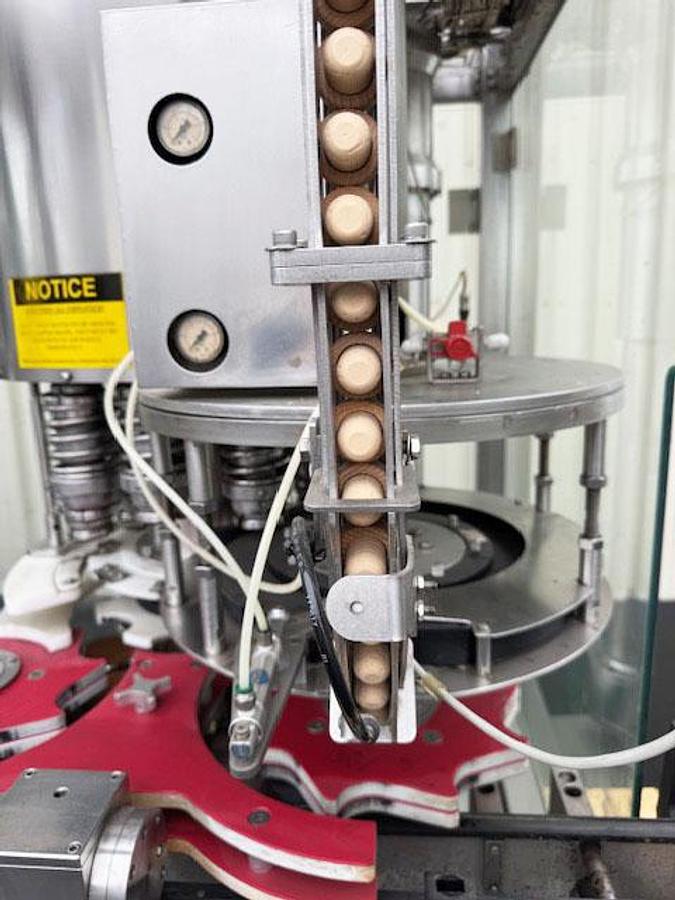 Used MBF CAPMATIC 9-Head Rotary T-Corker with Hopper Elevator Cork Feeder