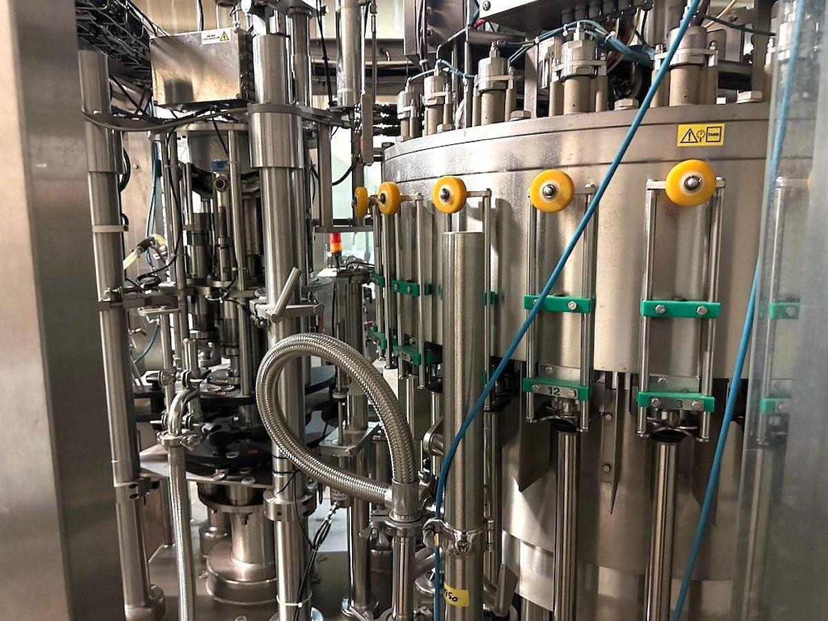 Used KOSME Complete Bottling Line Includes Depalletizer, Barifill Glass Filler & Flexa Labeler