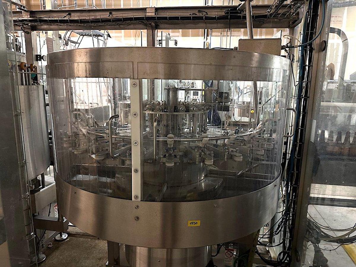 Used KOSME Complete Bottling Line Includes Depalletizer, Barifill Glass Filler & Flexa Labeler