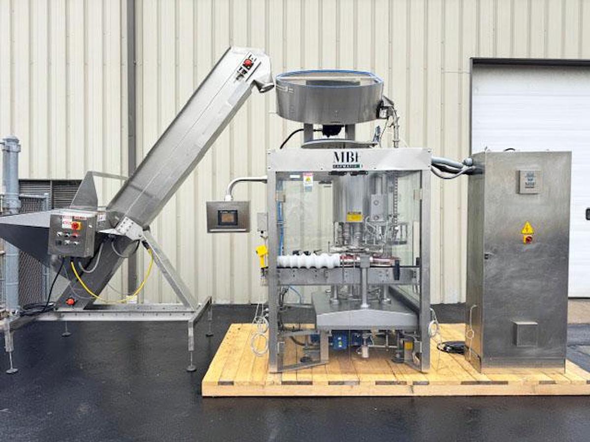 Used MBF CAPMATIC 9-Head Rotary T-Corker with Hopper Elevator Cork Feeder