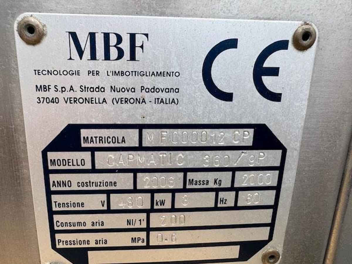 Used MBF CAPMATIC 9-Head Rotary T-Corker with Hopper Elevator Cork Feeder