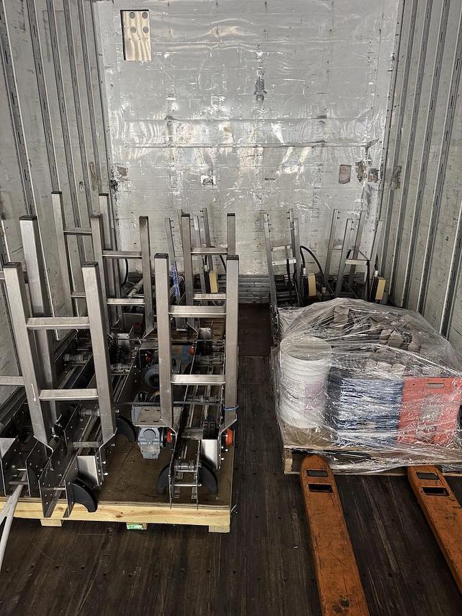 Used Lot – 100 Feet Single File 3.25-Inch Wide Stainless Steel Conveyors with 90° Curves