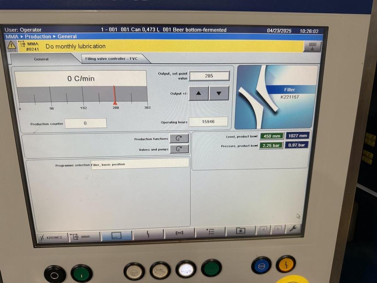 Used used Krones 32 Valve Can Filler / Ferrum 5 Head Seamer