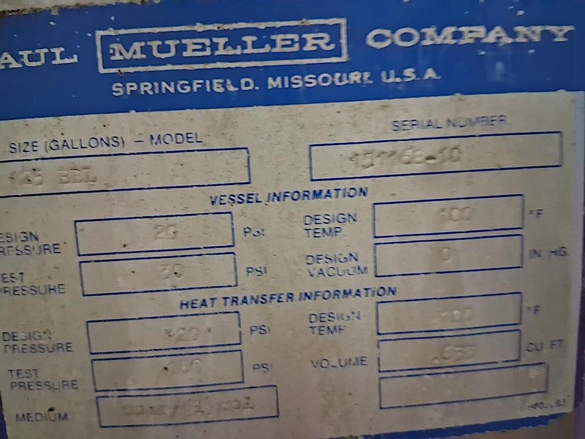 Used Paul Mueller 3900 Gallon Jacketed Fermentation Tank