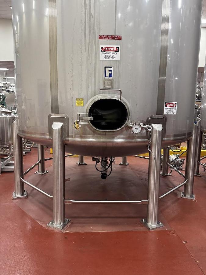 Used Feldmeier 15,000 Gallon Vertical Mix Tanks, 316L Stainless Steel
