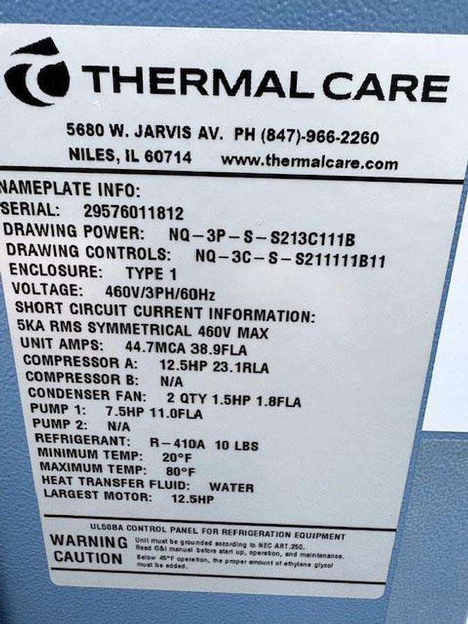 Used Thermal Care 12.5 Ton Water Chiller Accuchiller NQ-Series