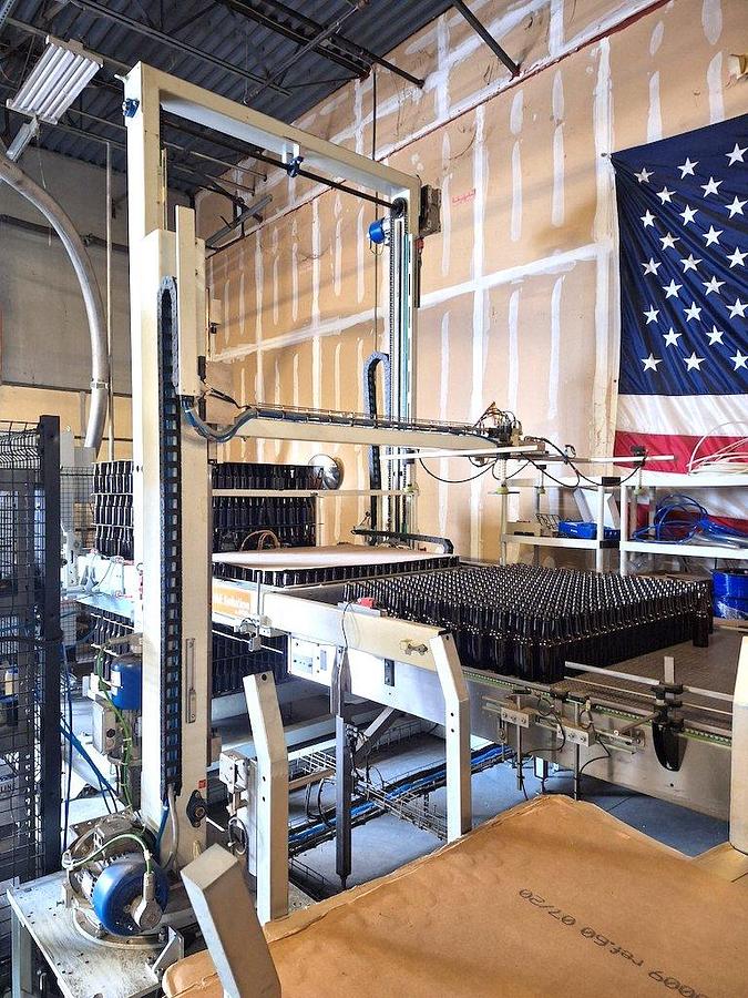 Used KOSME Complete Bottling Line Includes Depalletizer, Barifill Glass Filler & Flexa Labeler