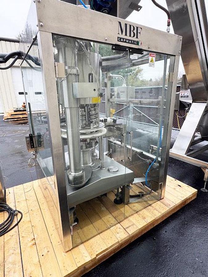 Used MBF CAPMATIC 9-Head Rotary T-Corker with Hopper Elevator Cork Feeder
