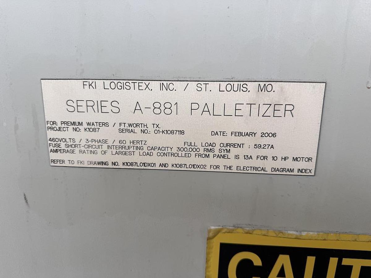 Used Used Alvey Automatic High Speed Case Palletizer, model 881