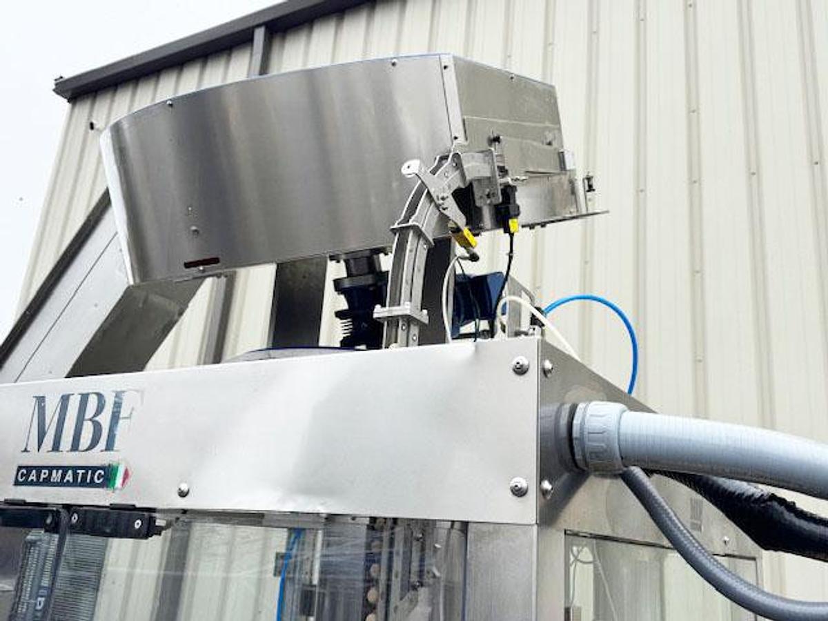 Used MBF CAPMATIC 9-Head Rotary T-Corker with Hopper Elevator Cork Feeder