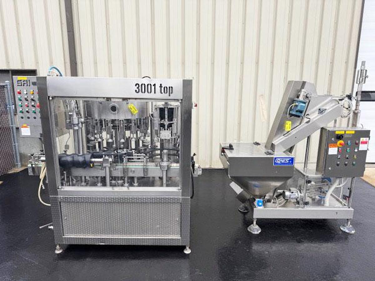 Used GAI 16Valve Triblock Bottle Sparger, Filler & Corker with Cork Feed System