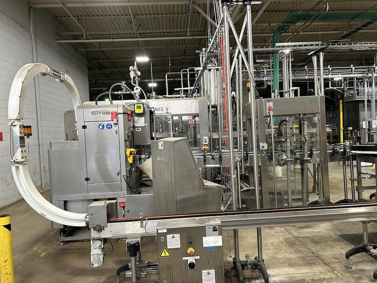 Used Complete Beverage Canning Line with Krones 28v Can Filler and Ferrum Can Seamer