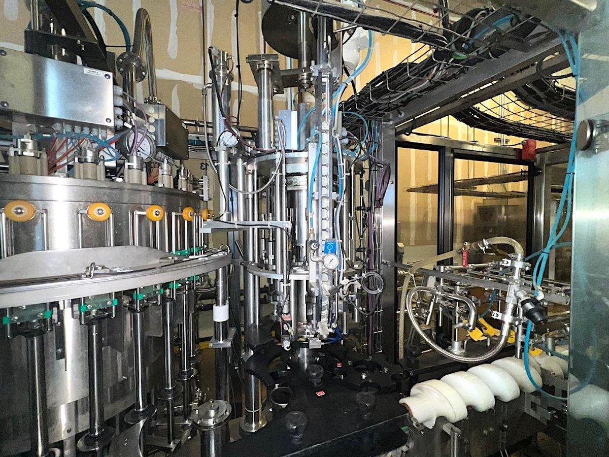 Used KOSME Complete Bottling Line Includes Depalletizer, Barifill Glass Filler & Flexa Labeler