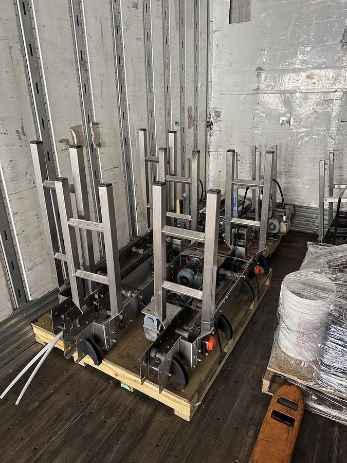 Used Lot – 100 Feet Single File 3.25-Inch Wide Stainless Steel Conveyors with 90° Curves