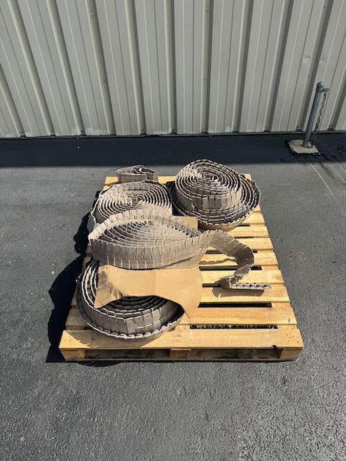 Used Conveyor - Single File 4.5-Inch Wide Stainless Steel Tabletop Conveyors with 90 Degree 45 Degree Curve, Drive Motors, Legs, lot of 144 feet