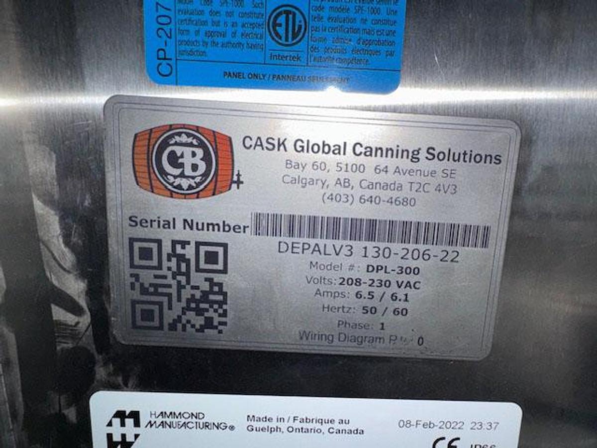 Used Cask ACSV6 Beverage Canning Line with (6) Head Can Fill, Seamer and V3 Depalletizer