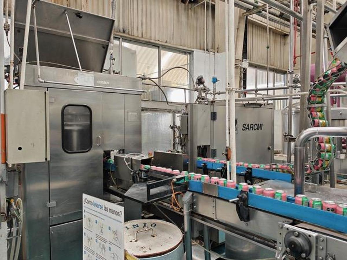 Used Complete Beverage Can Line with Sarcmi 20 Valve Can Filler / Comaco 4 Head Seamer