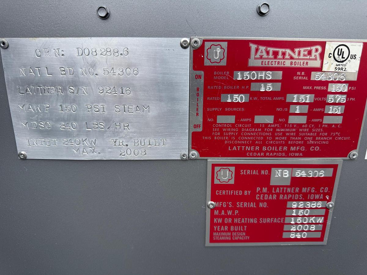 Used Lattner 150HS Skid Package Electric Steam Boiler