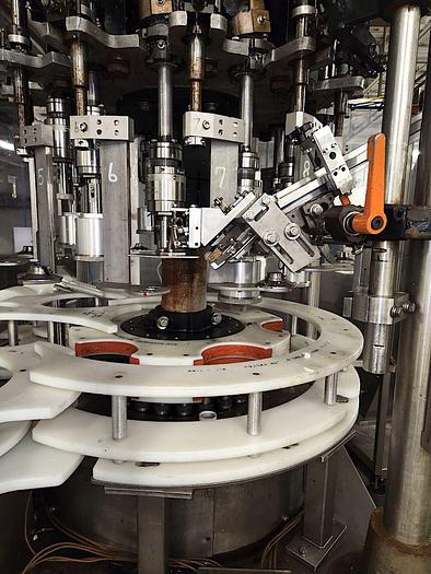 Used Packaging Dynamics 40 Valve Rotary Liquid Bottle Filler with DTM 12 Head Capper