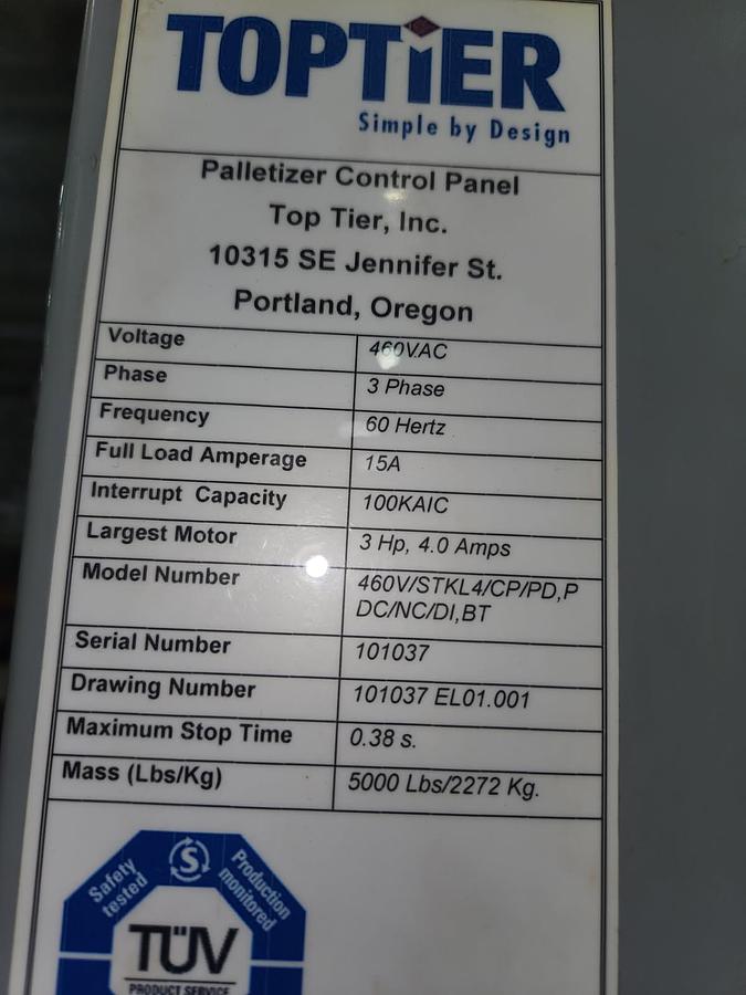 Used Toptier Case Palletizer Floor Level Infeed