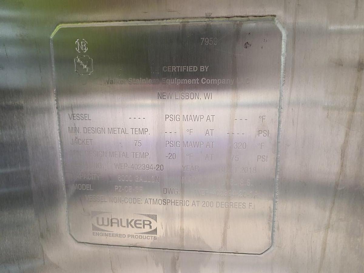 Used Walker 6,000 Gallon 316L Stainless Steel Mix Tanks, Year 2018