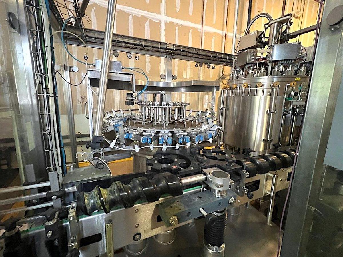Used KOSME Complete Bottling Line Includes Depalletizer, Barifill Glass Filler & Flexa Labeler