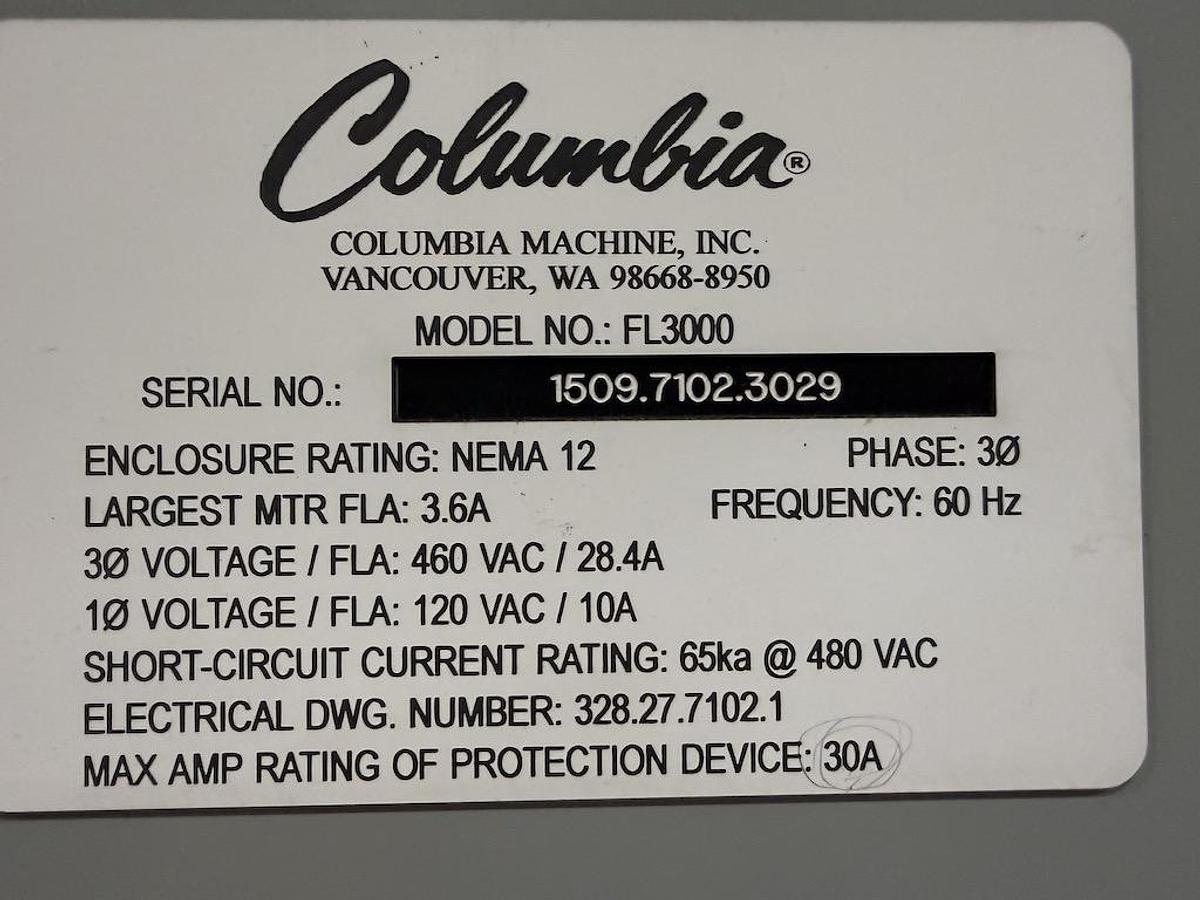 Used Columbia Low Level Case Palletizer, Model FL3000, Mfg’d 2018