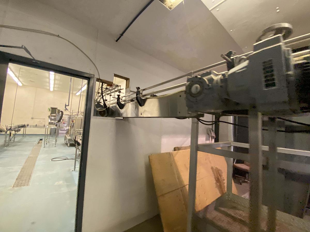 Used Lot – 65 Feet Single File 3.25-Inch Wide Stainless Steel Conveyors with 90° Curves