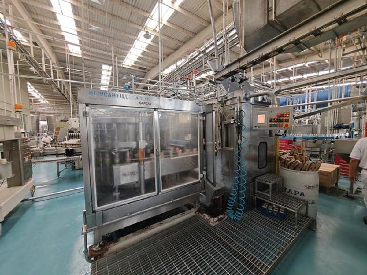 Used Complete Beverage Can Line with Sarcmi 20 Valve Can Filler / Comaco 4 Head Seamer