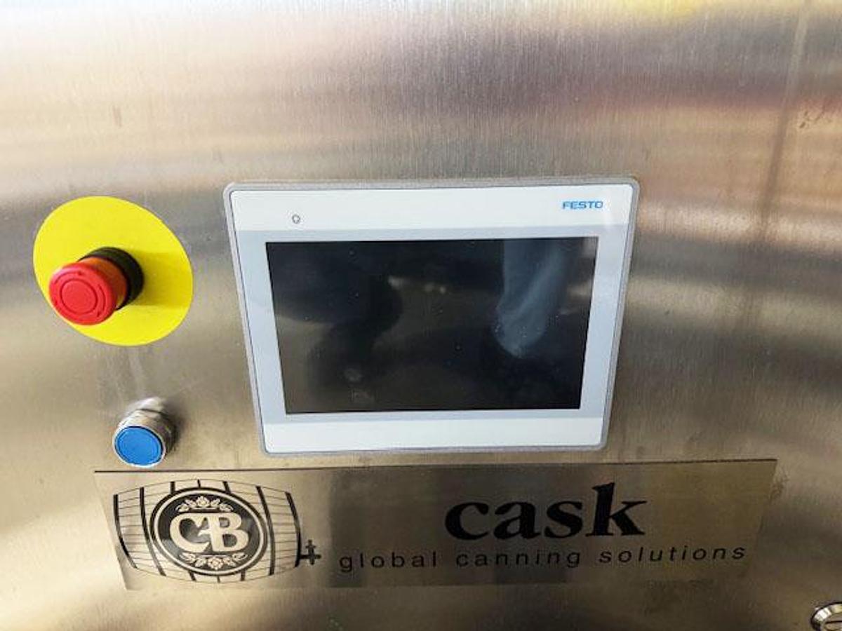 Used Cask ACSV6 Beverage Canning Line with (6) Head Can Fill, Seamer and V3 Depalletizer