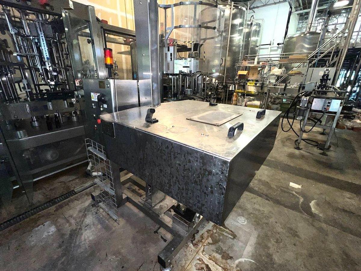 Used KOSME Complete Bottling Line Includes Depalletizer, Barifill Glass Filler & Flexa Labeler