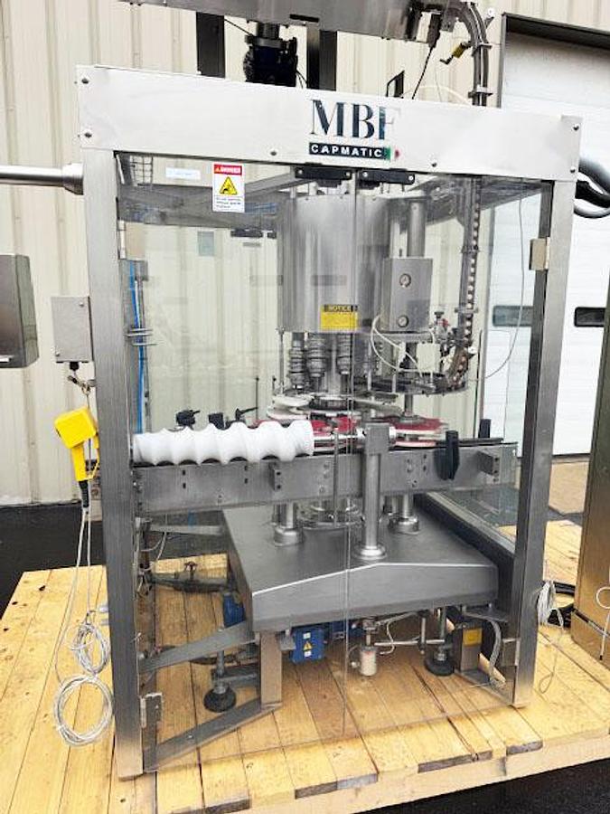 Used MBF CAPMATIC 9-Head Rotary T-Corker with Hopper Elevator Cork Feeder