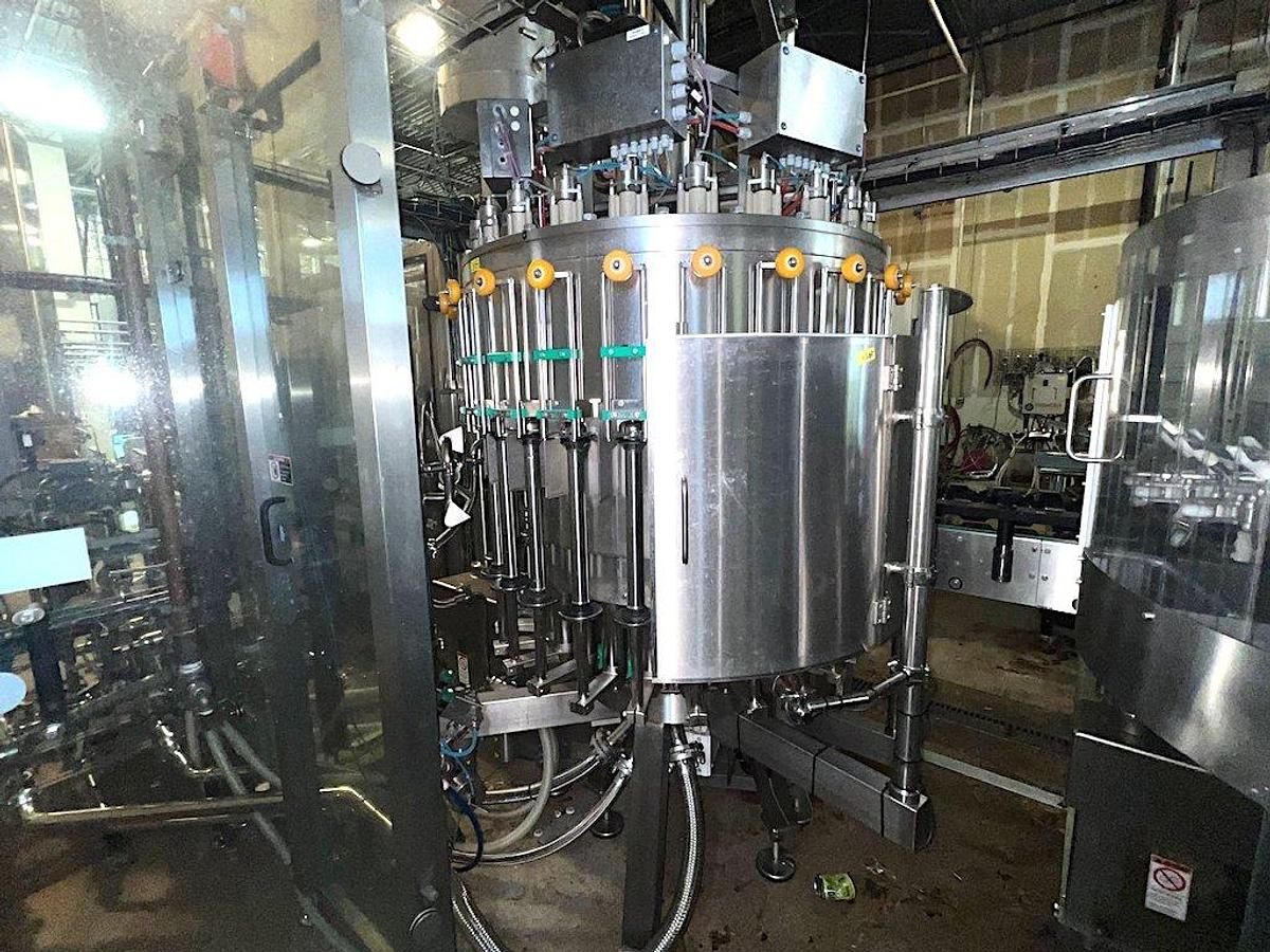 Used KOSME Complete Bottling Line Includes Depalletizer, Barifill Glass Filler & Flexa Labeler