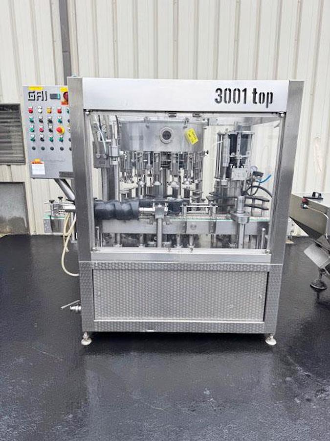 Used GAI 16Valve Triblock Bottle Sparger, Filler & Corker with Cork Feed System