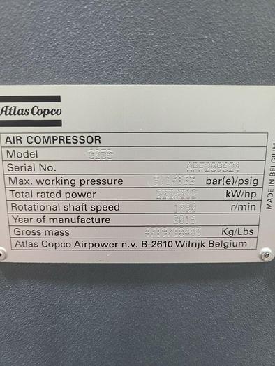 Refurbished Atlas Copco G250 300 hp. 460v Yr. 2016 Rotary Screw Air compressor warranty