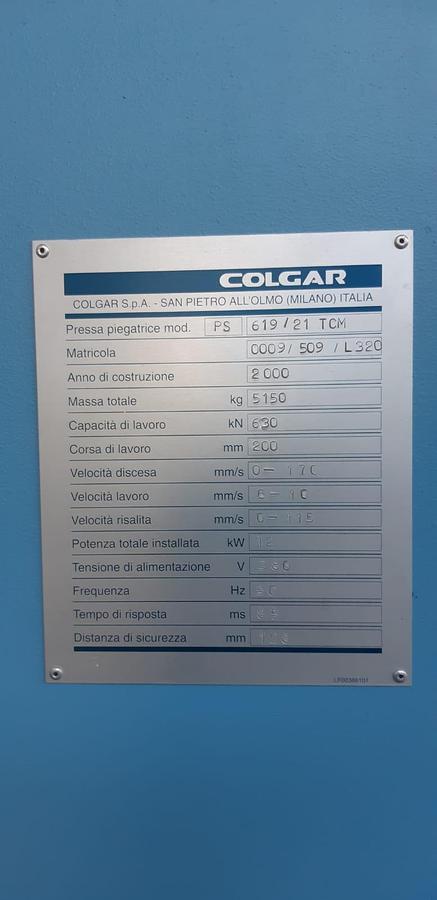 Usato Pressa Piegatrice COLGAR PS 619/21 TCM