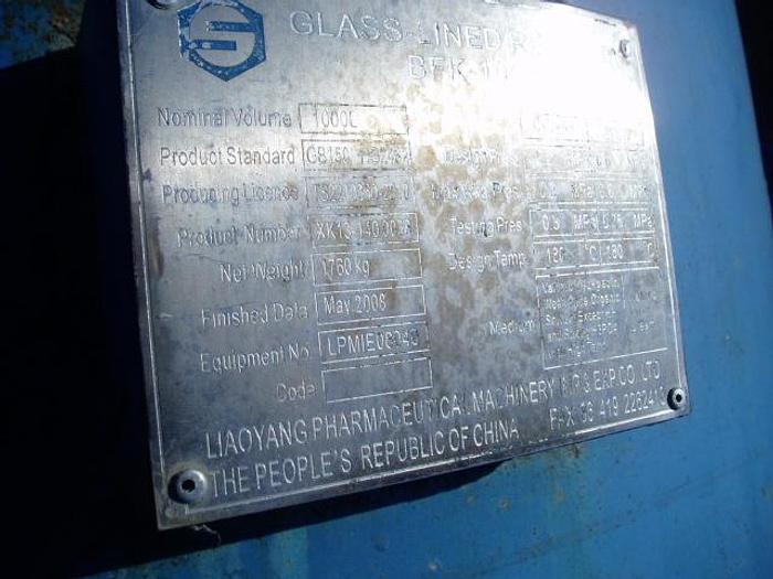 Used Reactor, 265 Gallon, Glass Lined, 30 PSI, Jkt, Agit, #S736725