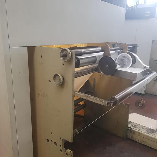 Used (visible in production) 2000 MANZONI Seriana 31 with in line 4 col. flexo - Flat & satchel (V) paper bag making machine
