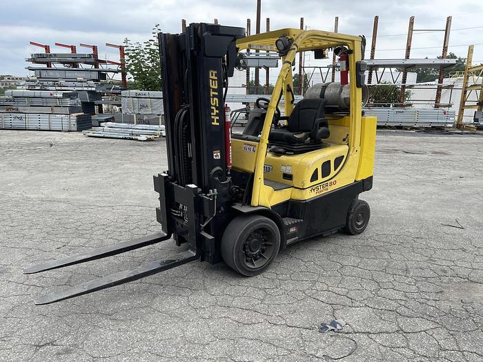 Used 8,000 POUND HYSTER MODEL S80FTBCS MFG. 2013 173" RAISED MAST WITH FORKS