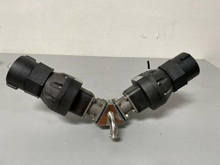 Used 2 ITT Sherotec 3-way Stainless Steel Valves w/  Position Monitor & 3/4" Sanitary