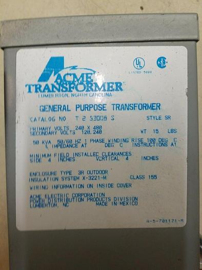 Used ACME ELECTRIC T-2-53008-S