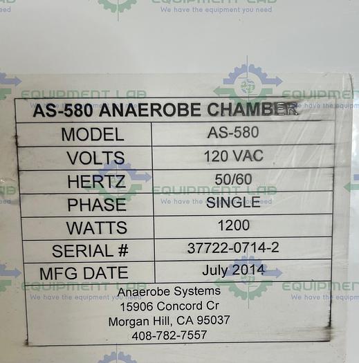 Used Anaerobe Systems  AS-580 Gloveless Anaerobic Chamber 120VAC
