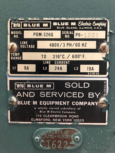 Used 48″ W X 24″ D X 48″ H BLUE M OVEN – MODEL POM-326G – 316 DEG C / 600 DEG. F (#9739)
