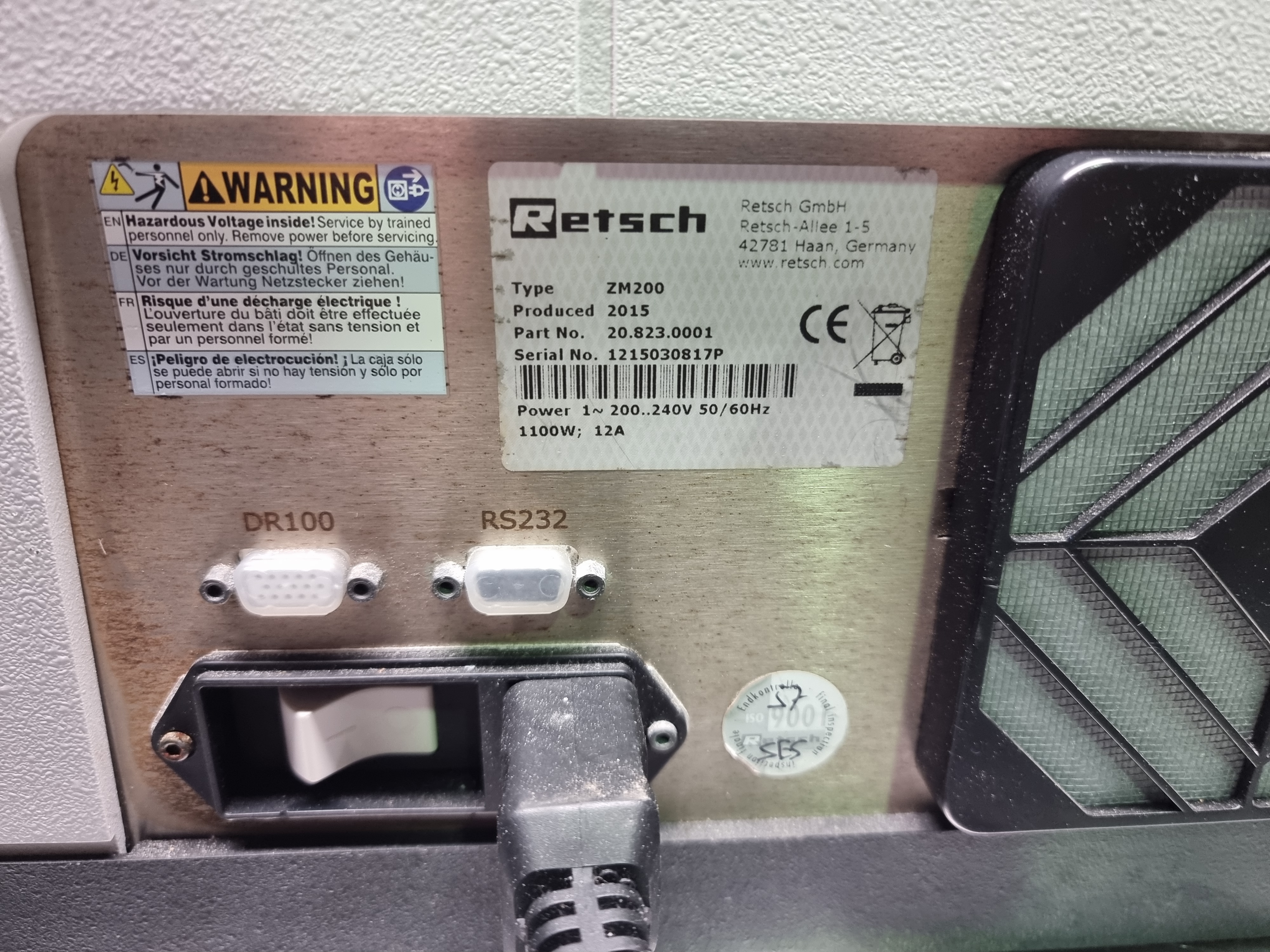 Used Retsch ZM 200 Ultra Centrifugal MIll Part no. 20.823.0001