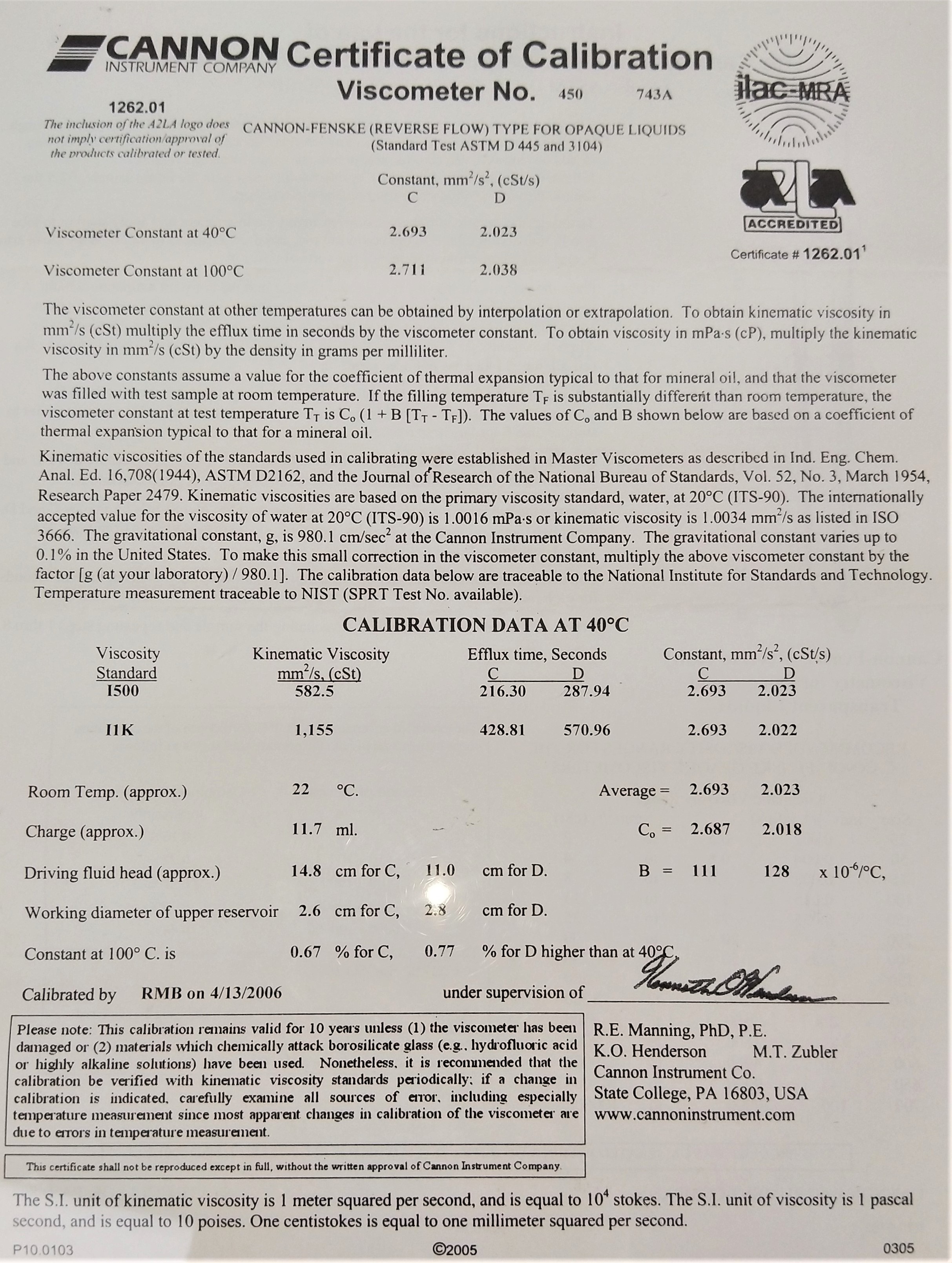 New Open Box Cannon-Fenske CFOC-450 (9721-F77) Certified Opaque Viscometer Tube - Size 450