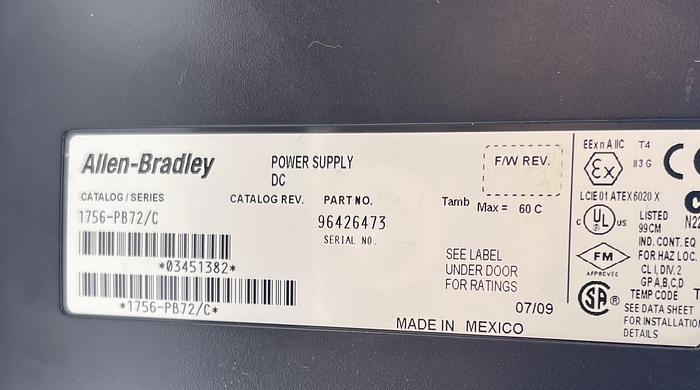 Used Allen-Bradley 1756-PB72/C , 1756-A10 Ser B 