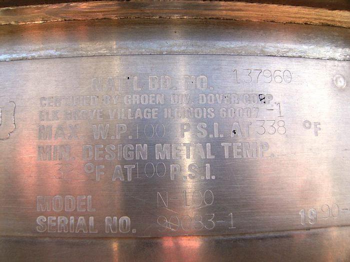 Used Kettle, 100 Gallon, S/st, Dover, Jkt, 100 PSI #S740402