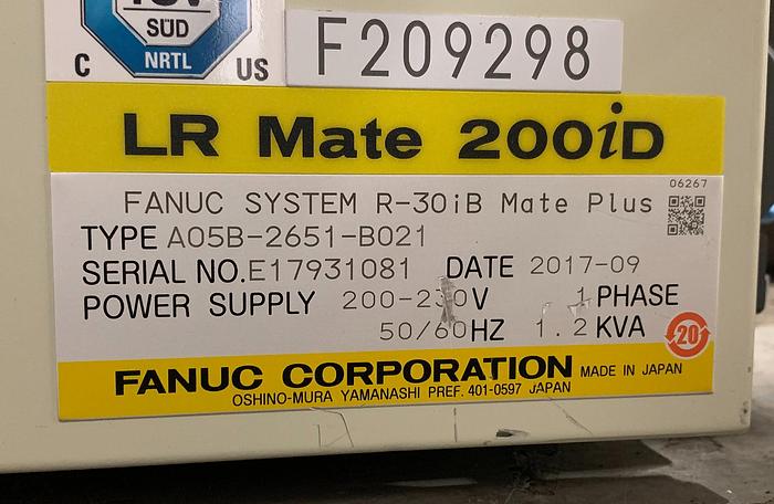 FANUC LR MATE 200ID/7C CLEAN ROOM 6 AXIS ROBOT WITH R30IB MATE PLUS CONTROL