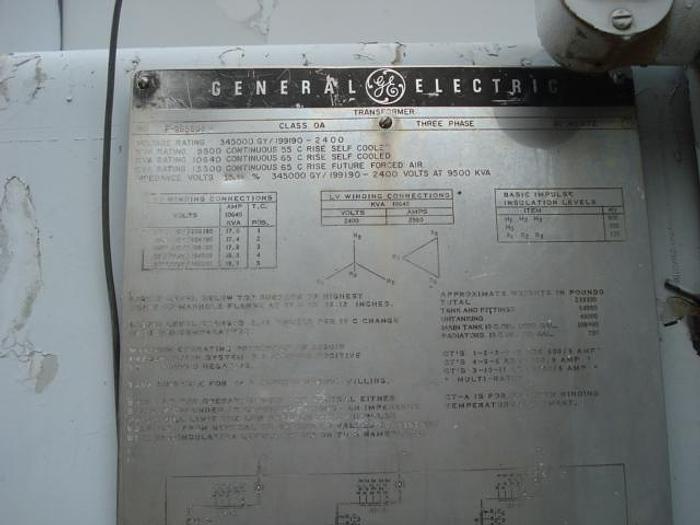 Used GE 9500 kVA Transformer  HV:345000GY/199190 LV: 2400