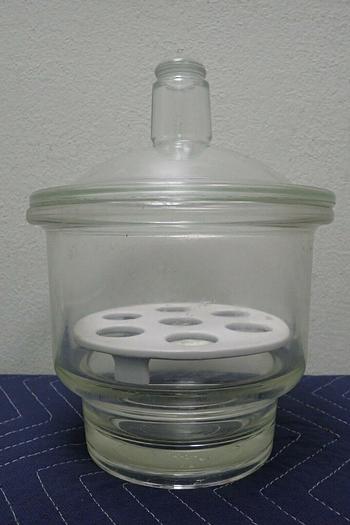 Used Pyrex 8 Inch Diameter Glass Desiccator with Lid and Coors Ceramic Plate